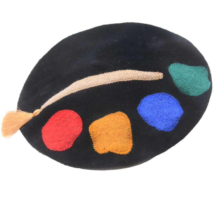 Schwarzes Barett mit Künstler Palette Farbe